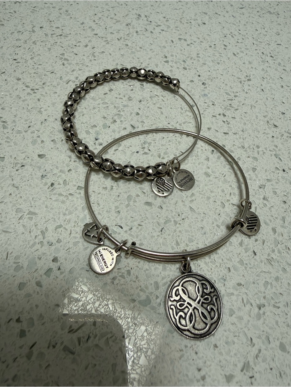 Alex and Ani Silver-Tone Charm Bracelet Set with Monogram Pendant